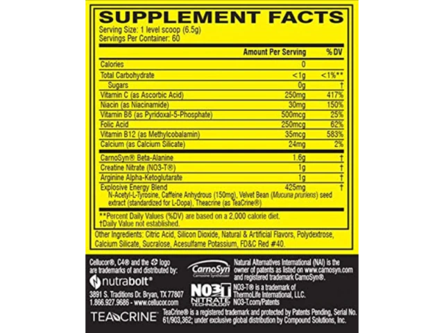C4 Original Cellucor — tabela nutricional